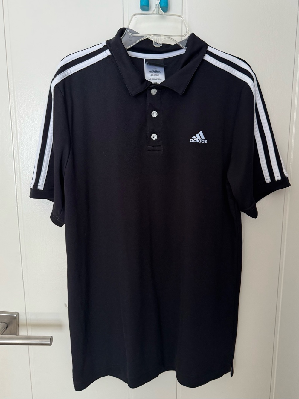 Boy’s adidas Black Polo with White Shoulder Stripes